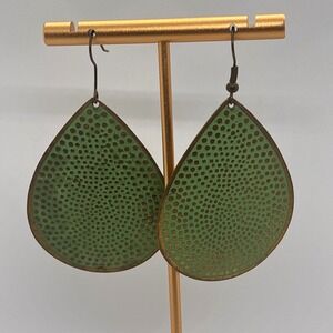 Green Teardrop Dangle Earrings Distressed Boho Chic